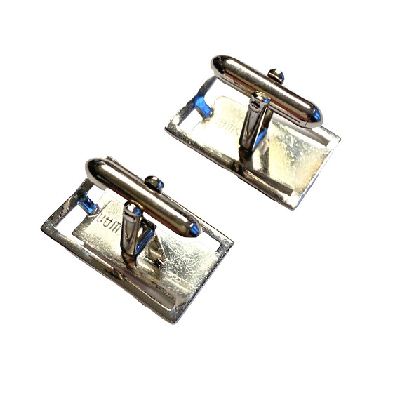 Vintage SWANK Mid Century Cuff Links Silvertone Brushed Etched Dimensional Chic - Picture 5 of 8